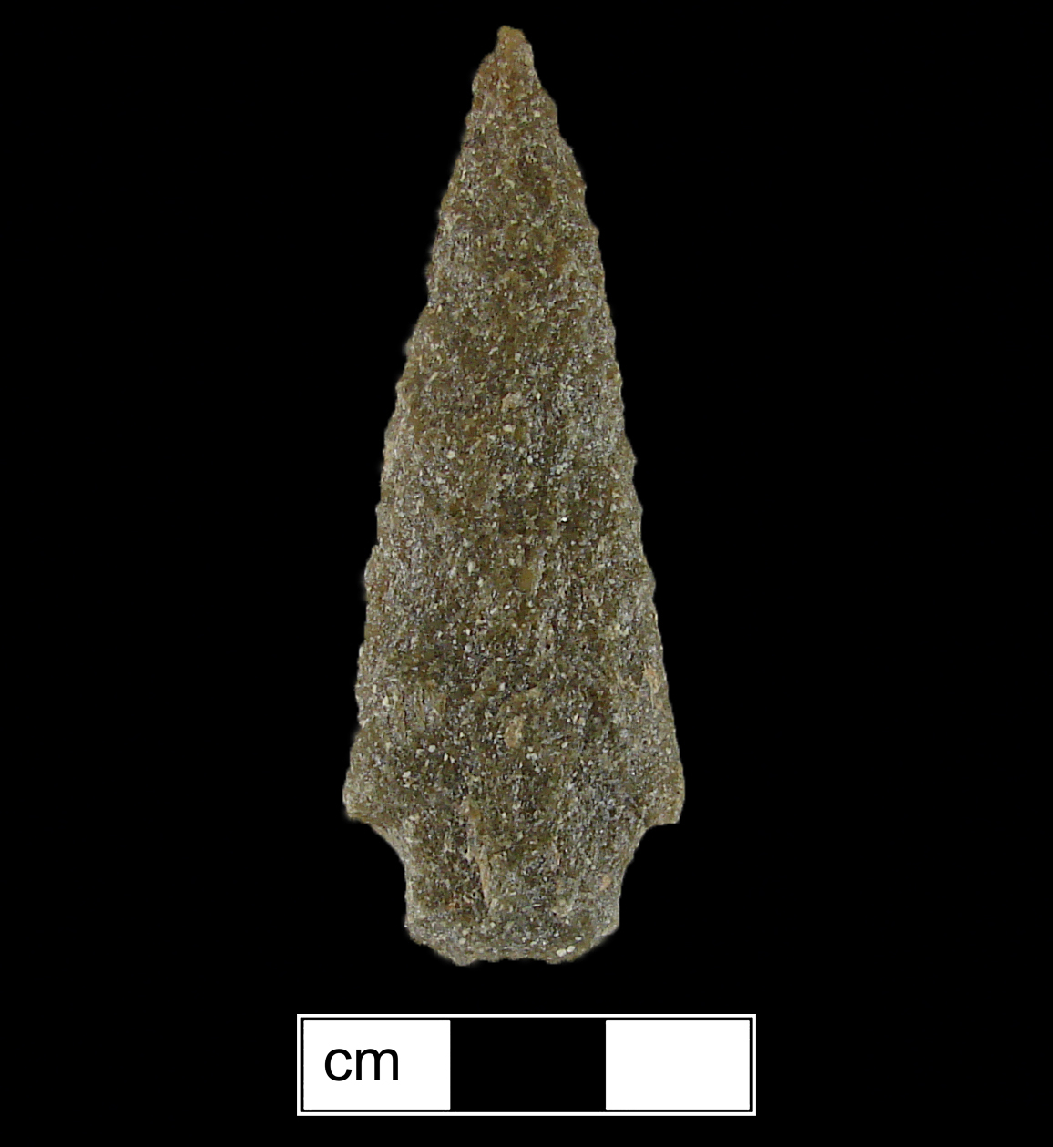 Image of stone projectile point made of Quartzite, Stemmed shape, with a Straight stem, Straight blade, and Straight base shape. Bare Island type.