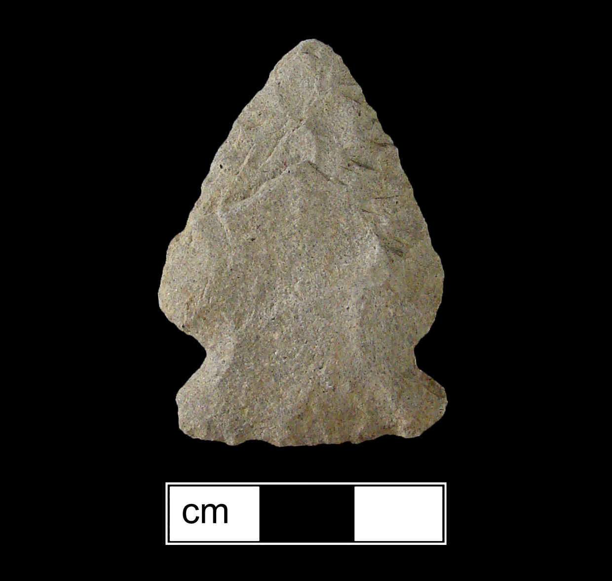 Image of stone projectile point made of Argillite, Side-Notched shape, with a Expanding stem, Straight blade, and Straight base shape. Brewerton Side Notched type.