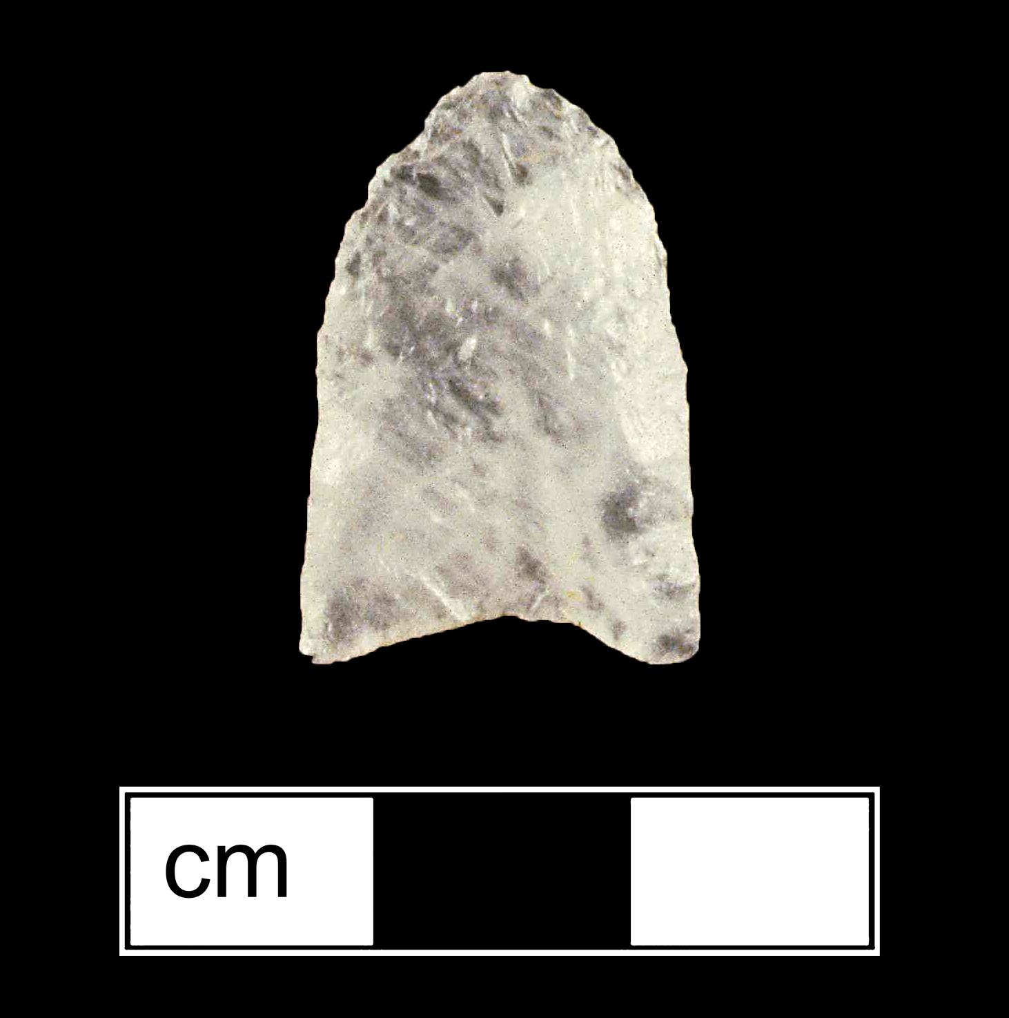 Image of stone projectile point made of Quartz, Lanceolate shape, with a N/A stem, Straight blade, and Concave base shape. Clovis type.