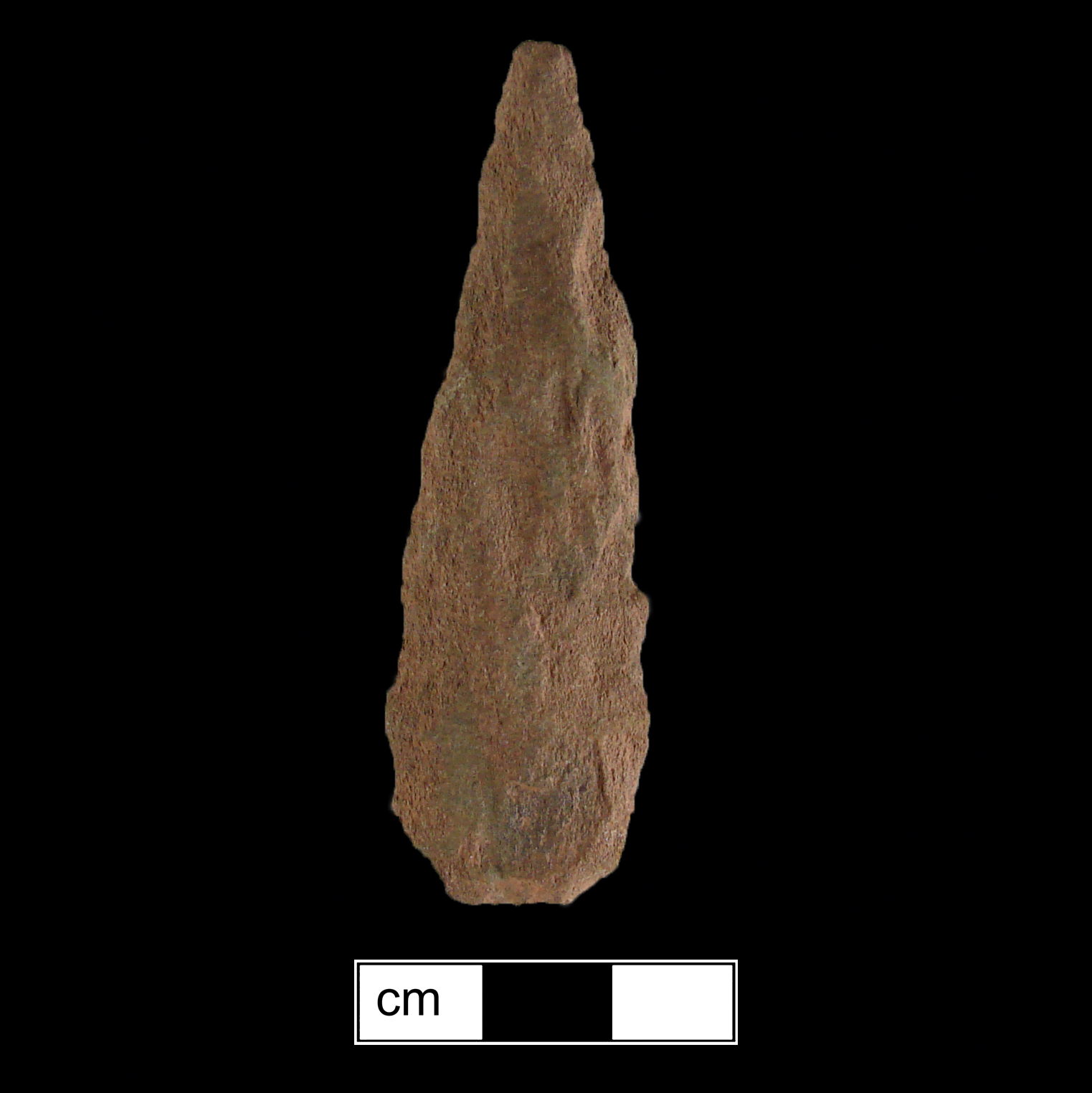 Image of stone projectile point made of Quartzite, Lanceolate shape, with a N/A stem, Excurvate blade, and Straight base shape. Guilford type.