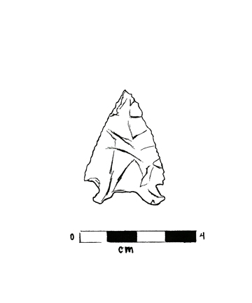 Image of stone projectile point made of Unknown, Side-Notched shape, with a N/A stem, Straight blade, and Concave base shape. Hardaway Side Notched type.