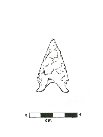 Image of stone projectile point made of Unknown, Side-Notched shape, with a N/A stem, Straight blade, and Concave base shape. Hardaway Side Notched type.