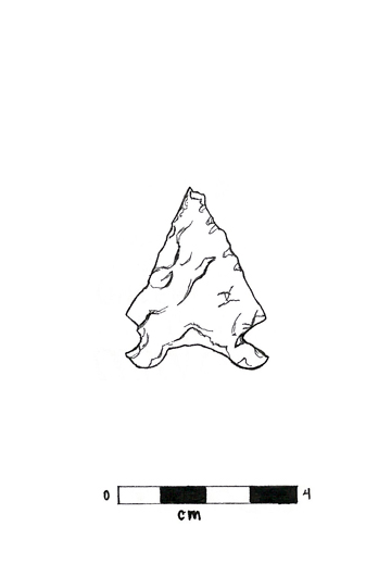 Image of stone projectile point made of Unknown, Side-Notched shape, with a N/A stem, Straight blade, and Concave base shape. Hardaway Side Notched type.