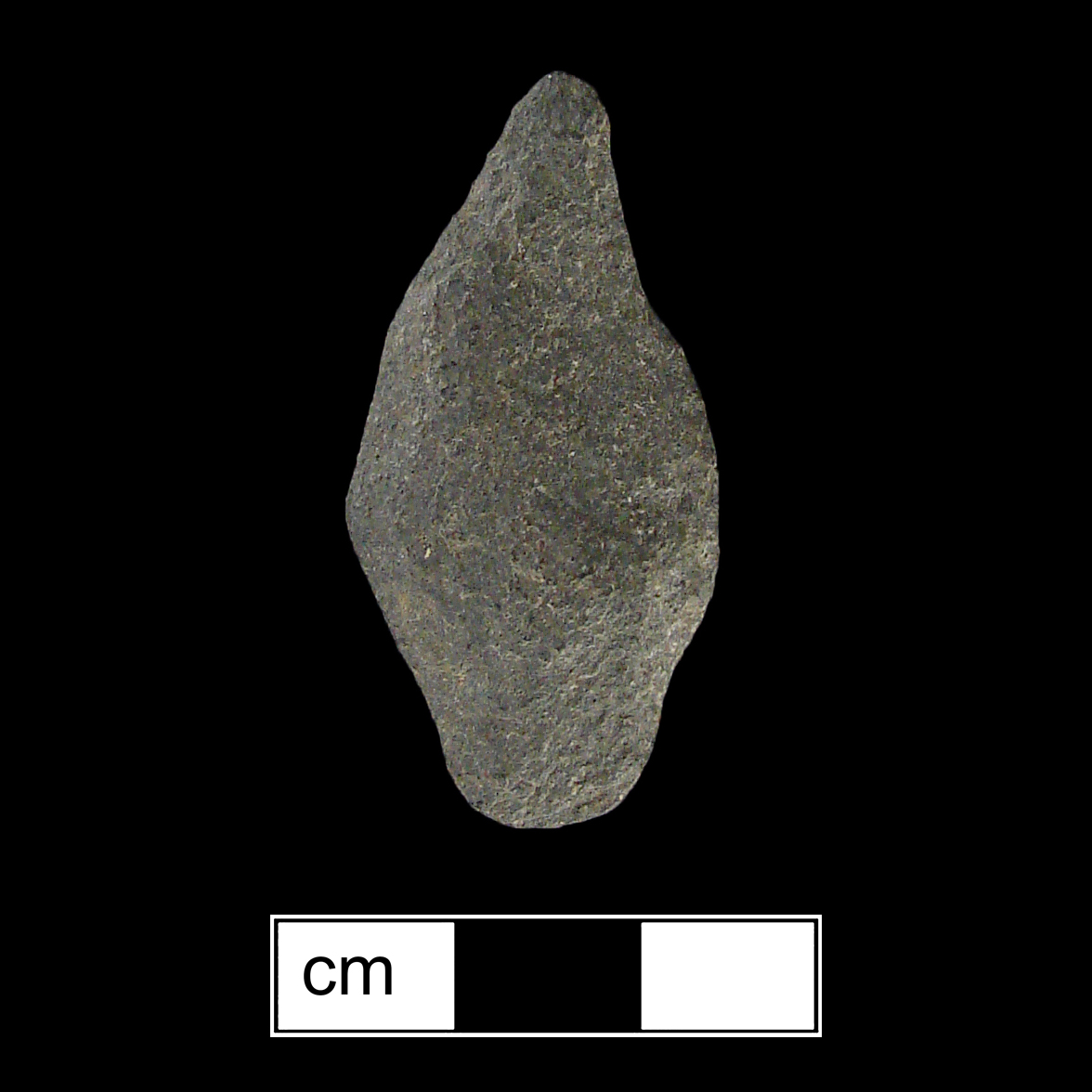 Image of stone projectile point made of Argillite, Contracting Stem shape, with a Contracting stem, Excurvate blade, and Convex base shape. Rossville type.