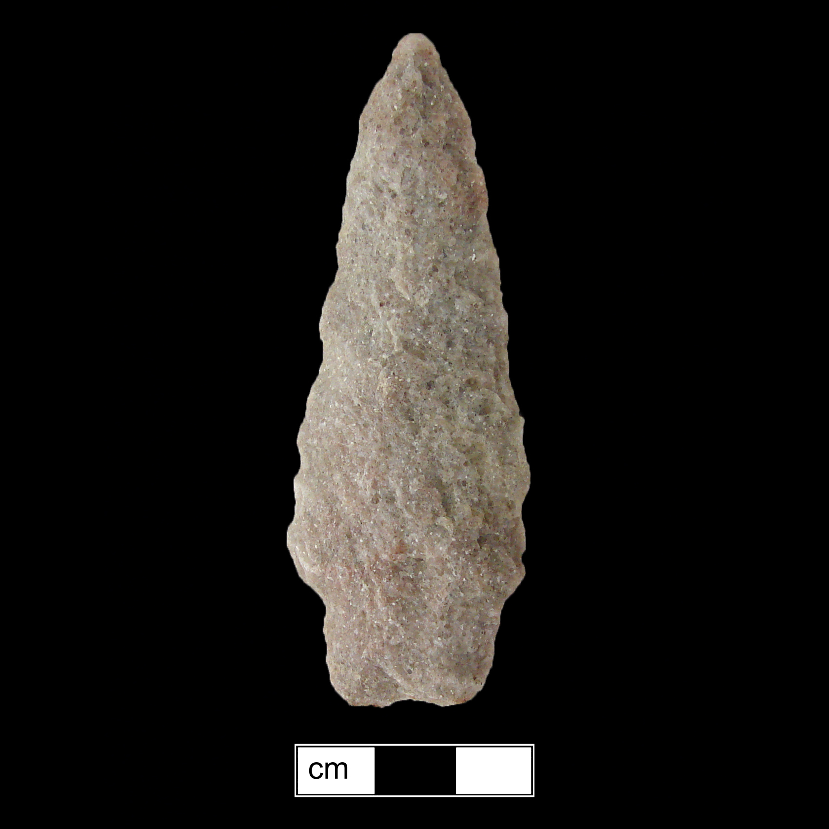 Image of stone projectile point made of Quartzite, Stemmed shape, with a Straight stem, Straight blade, and Straight base shape. Savannah River type.