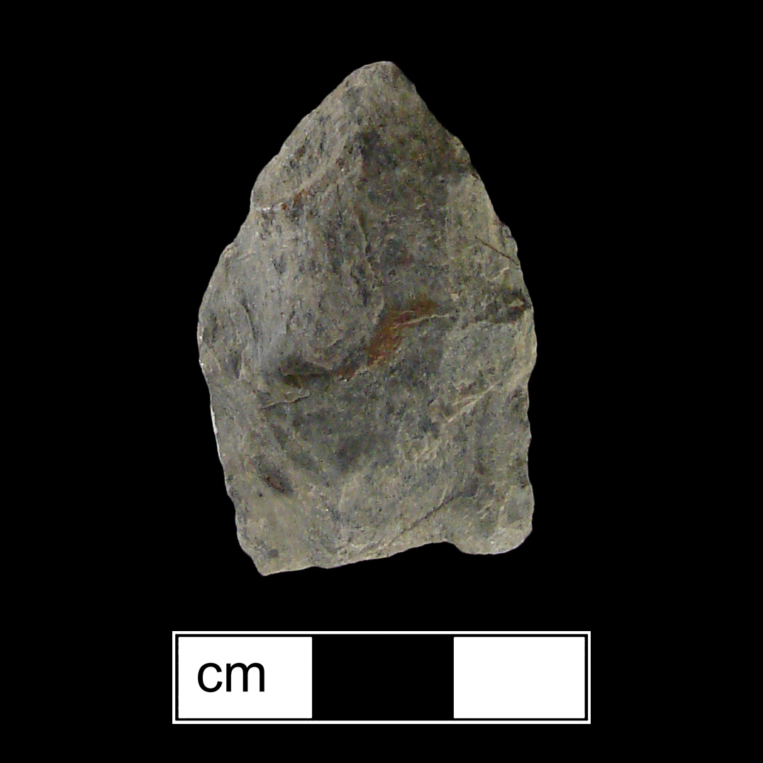 Image of stone projectile point made of Rhyolite, Lanceolate shape, with a N/A stem, Excurvate blade, and Straight base shape. Selby Bay/Fox Creek type.