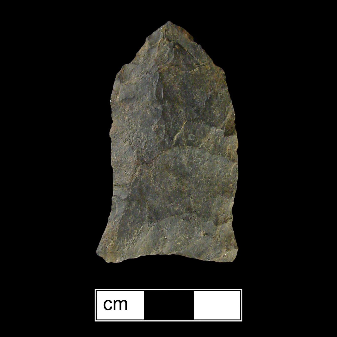 Image of stone projectile point made of Rhyolite, Lanceolate shape, with a Expanding stem, Excurvate blade, and Concave base shape. Selby Bay/Fox Creek type.