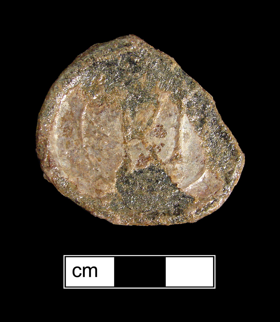 Image of colored glass bottle seal, Names or Initials.