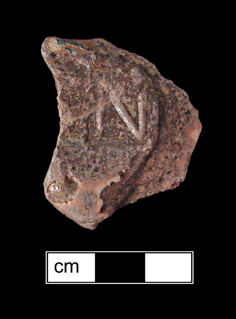 Image of colored glass bottle seal, Names or Initials.