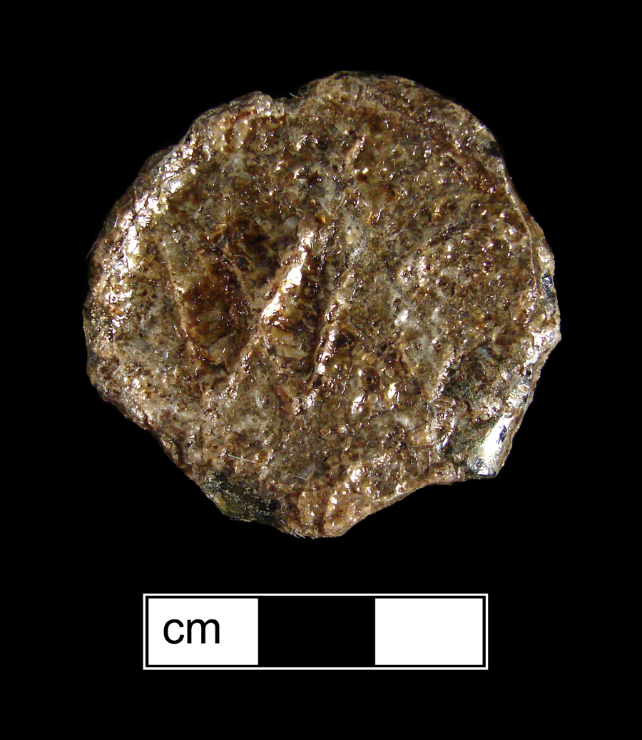 Image of colored glass bottle seal, Names or Initials.