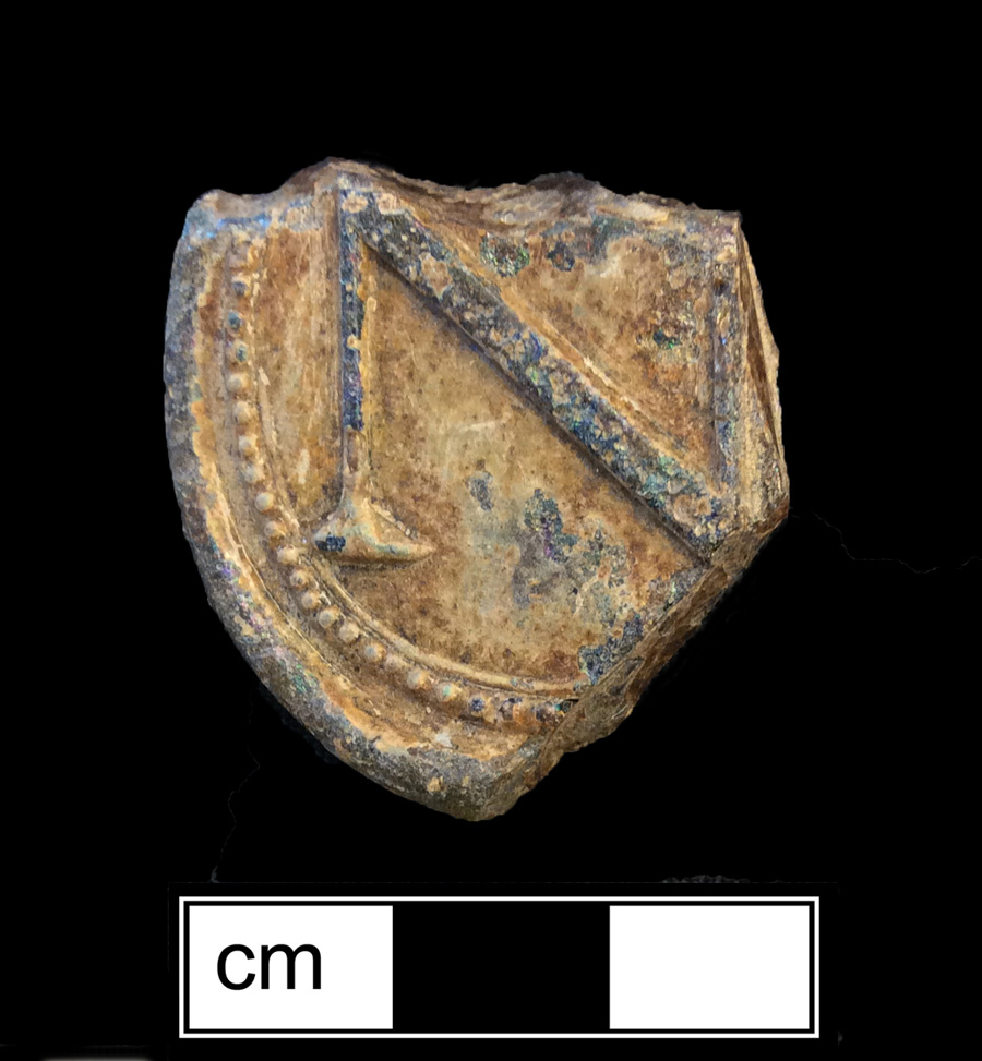 Image of colored glass bottle seal, Names or Initials.