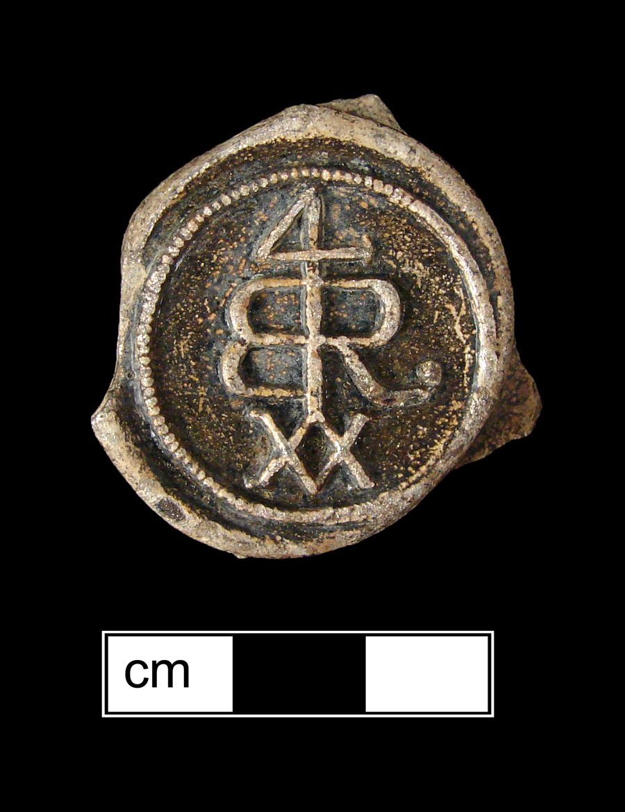 Image of colored glass bottle seal, Merchant-Style Mark.