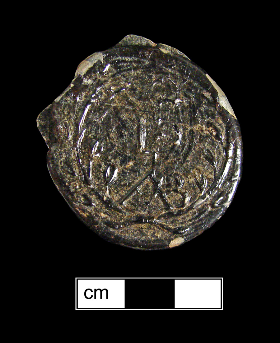 Image of colored glass bottle seal, Merchant-Style Mark.