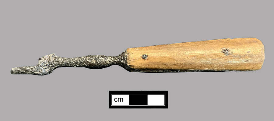 Image of iron fork, scale tang, two-tined fork.