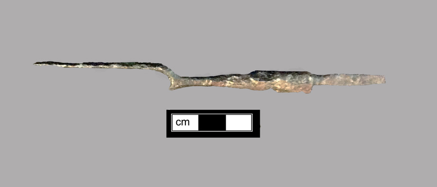 Image of iron fork, two-tined fork, knock-on or pin tang.