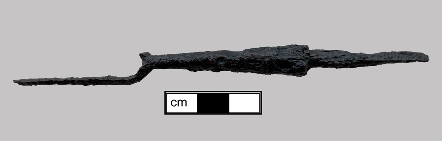 Image of iron fork, two-tined fork, knock-on or pin tang.