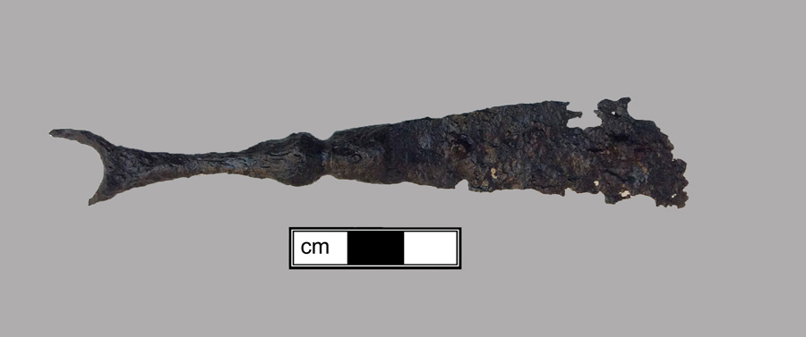 Image of iron fork, scale tang, two-tined fork.