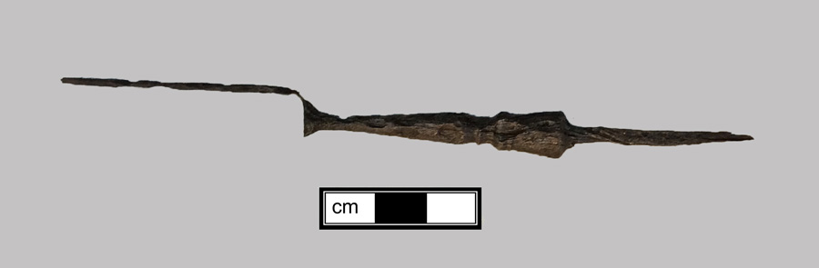 Image of iron fork, two-tined fork, knock-on or pin tang.