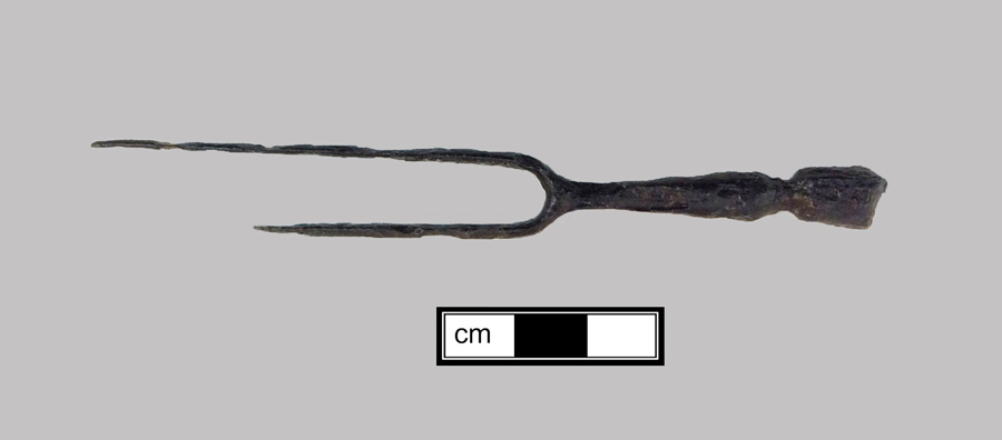Image of iron fork, two-tined fork.