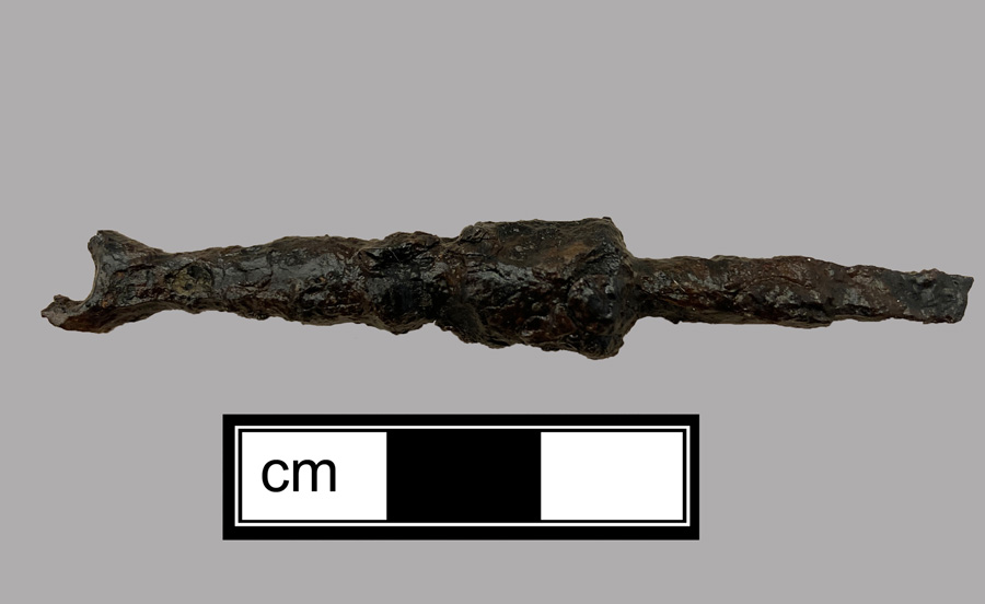 Image of iron fork, two-tined fork, knock-on or pin tang.