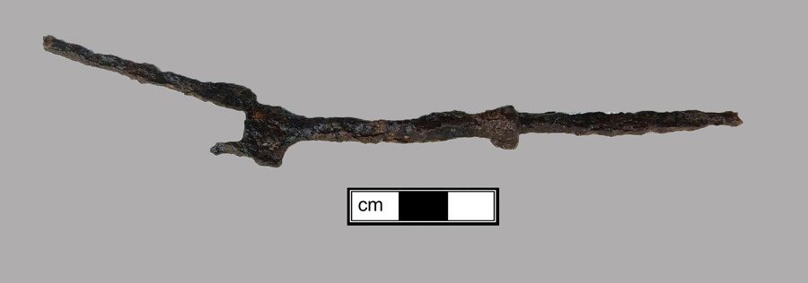 Image of iron fork, two-tined fork, knock-on or pin tang.