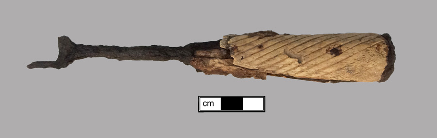 Image of iron fork, scale tang, two-tined fork.