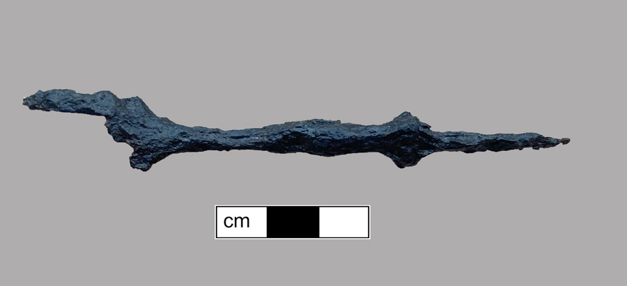 Image of iron fork, two-tined fork, knock-on or pin tang.