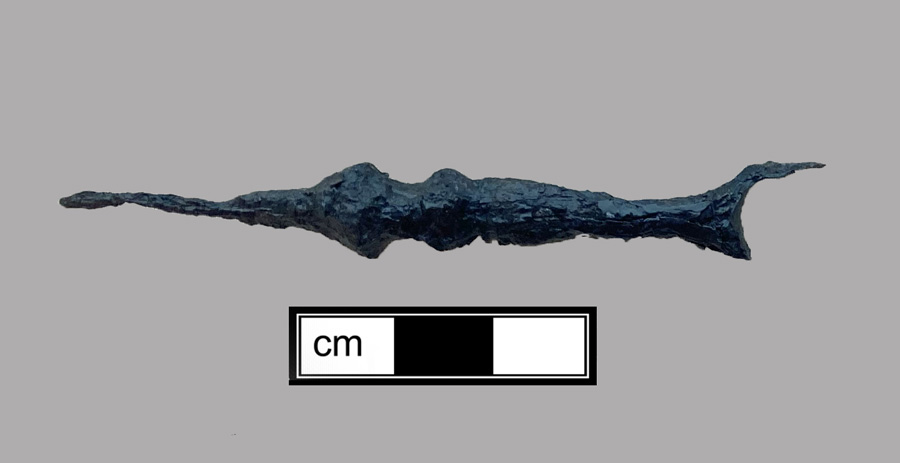 Image of iron fork, two-tined fork, knock-on or pin tang.