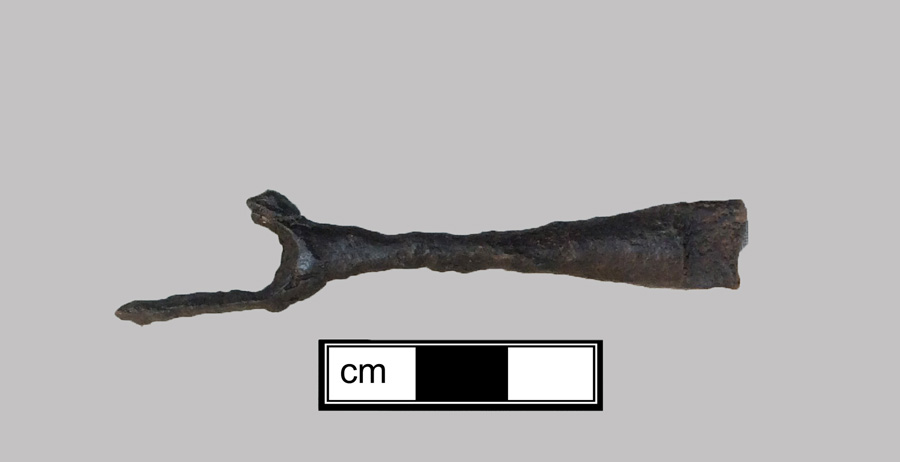 Image of iron fork, scale tang, two-tined fork.