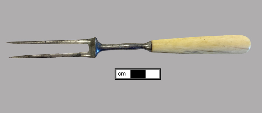Image of iron fork, two-tined fork, pin tang.