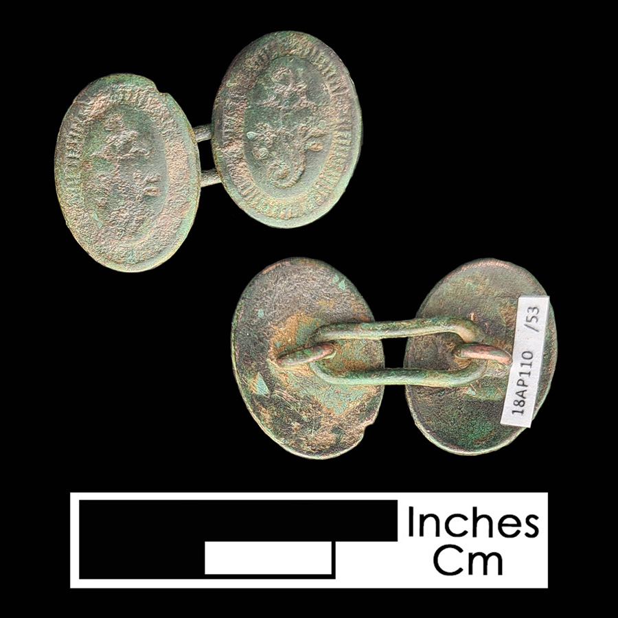 Image of copper alloy linked button.