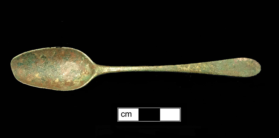 Image of copper alloy spoon, Old English.