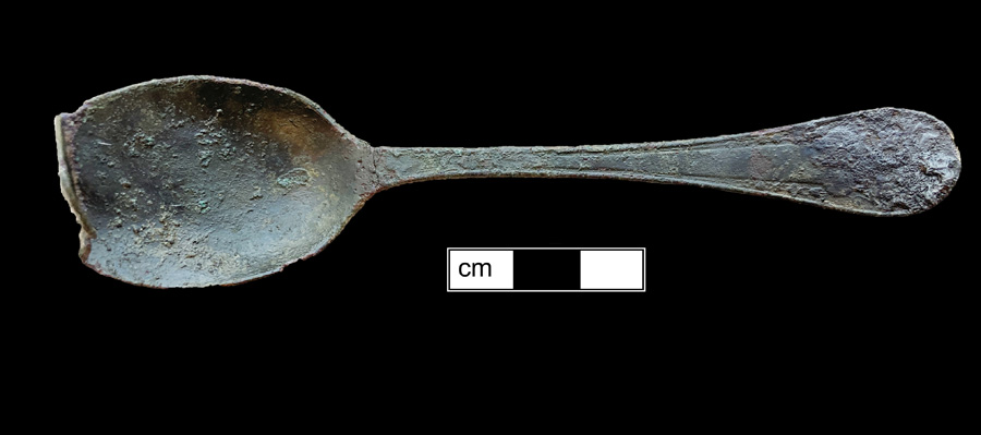 Image of copper alloy spoon, Old English.