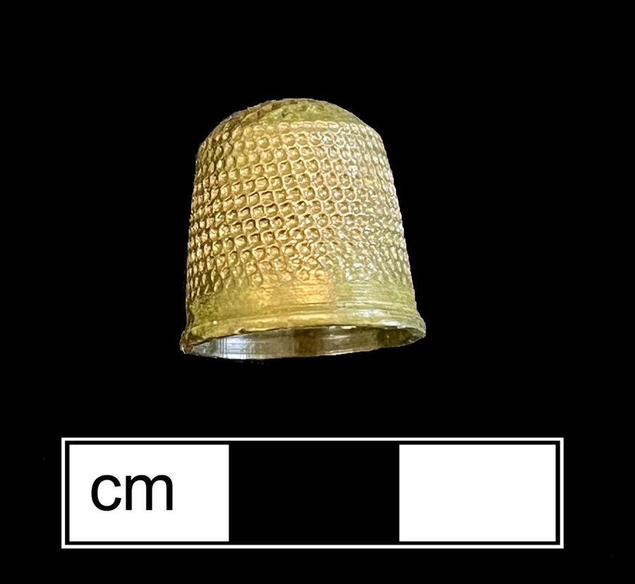 Image of copper alloy thimble, hexagonal knurlings, waffle crown knurlings.