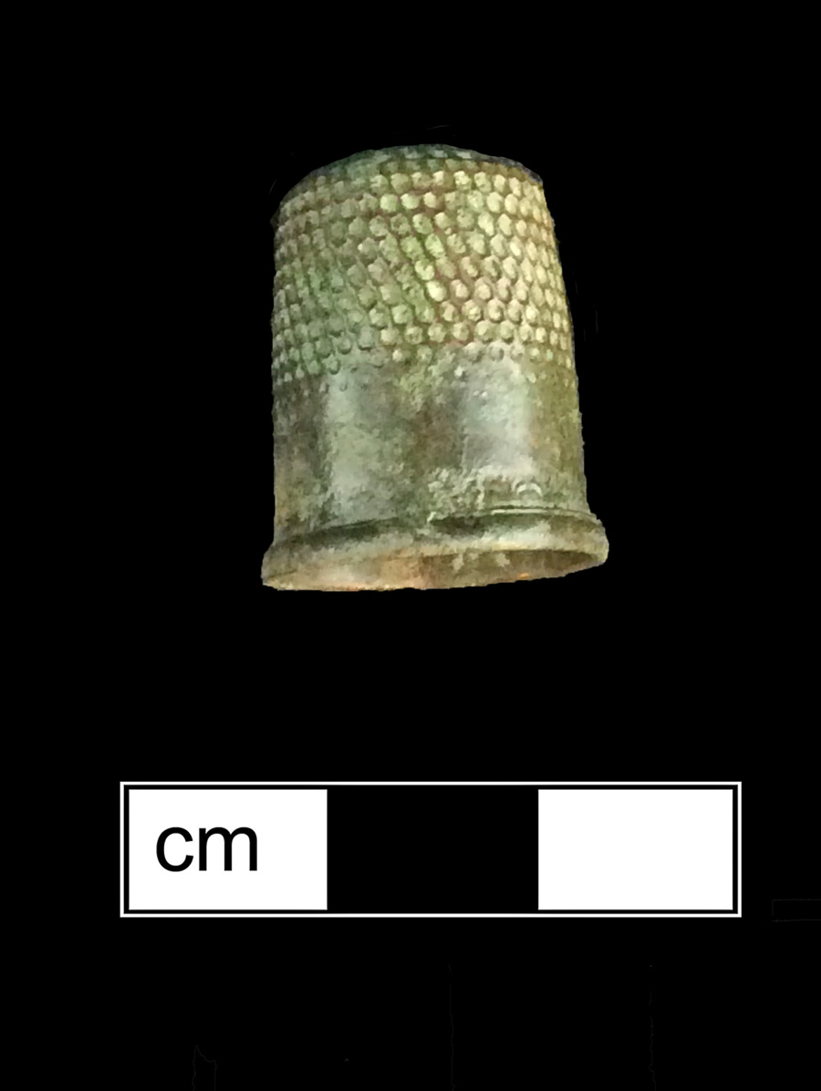 Image of copper alloy thimble, deep drawn, hexagonal knurlings, dotted crown knurlings.