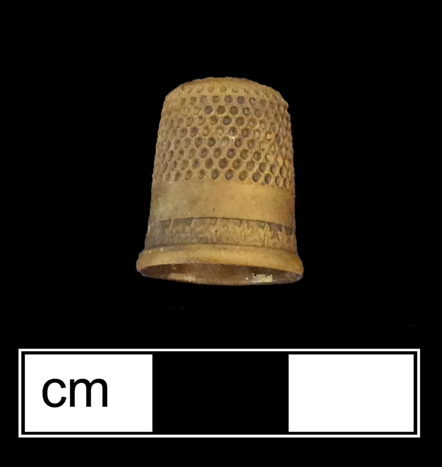 Image of copper alloy thimble, deep drawn, hexagonal knurlings, dotted crown knurlings.
