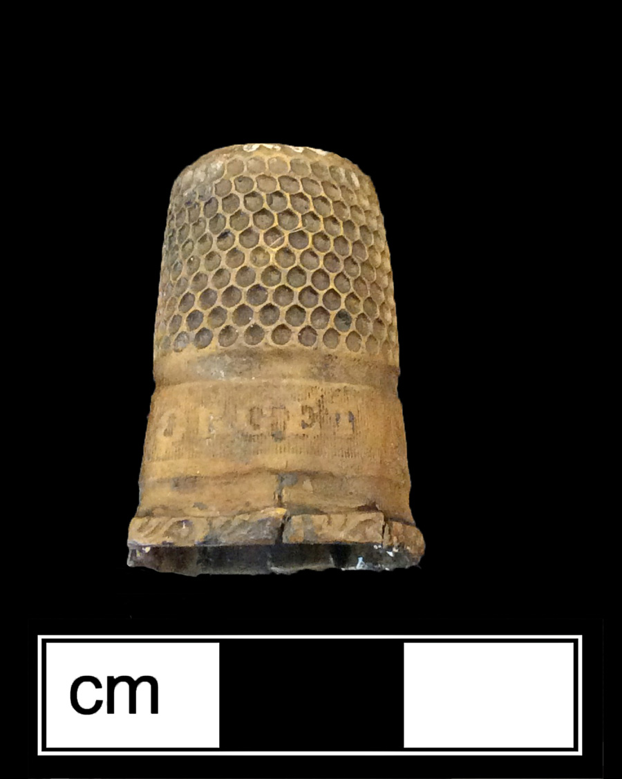 Image of copper alloy thimble, deep drawn, hexagonal knurlings, dotted crown knurlings.