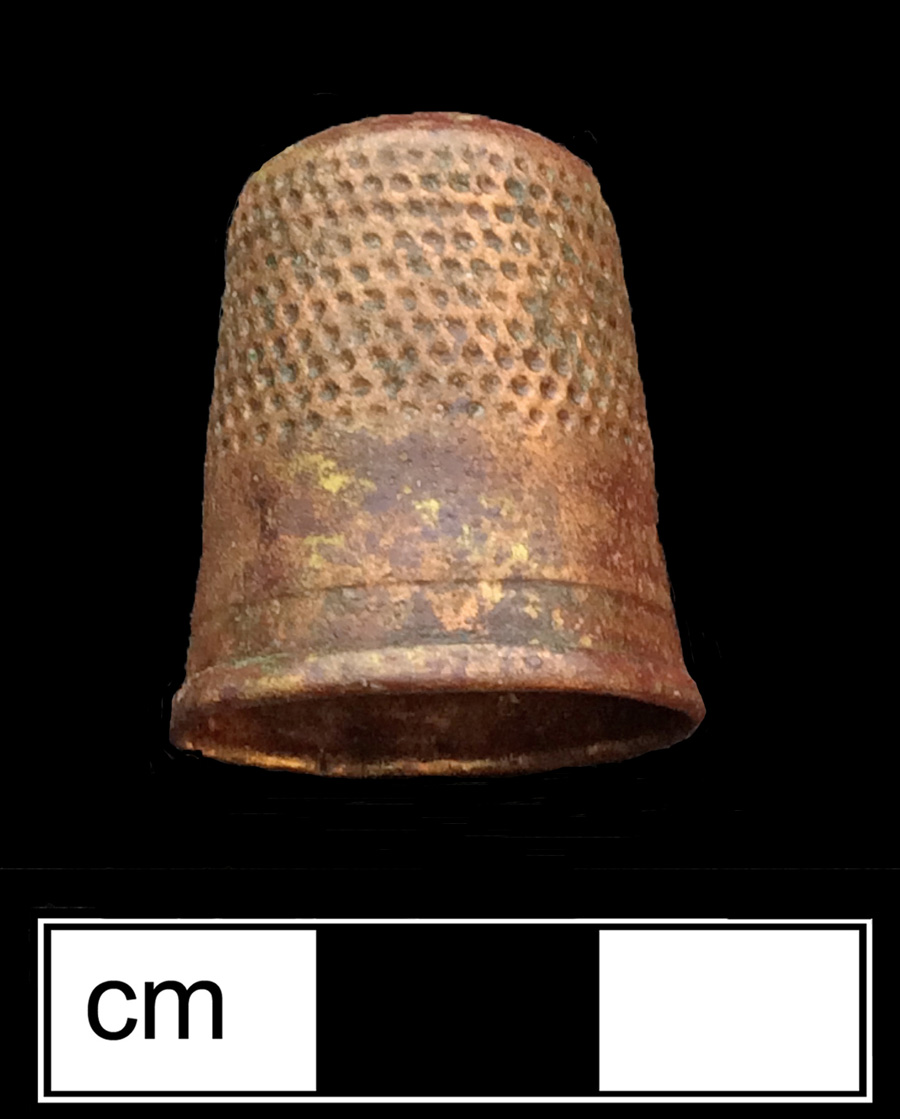 Image of copper alloy thimble, deep drawn, hexagonal knurlings, dotted crown knurlings.