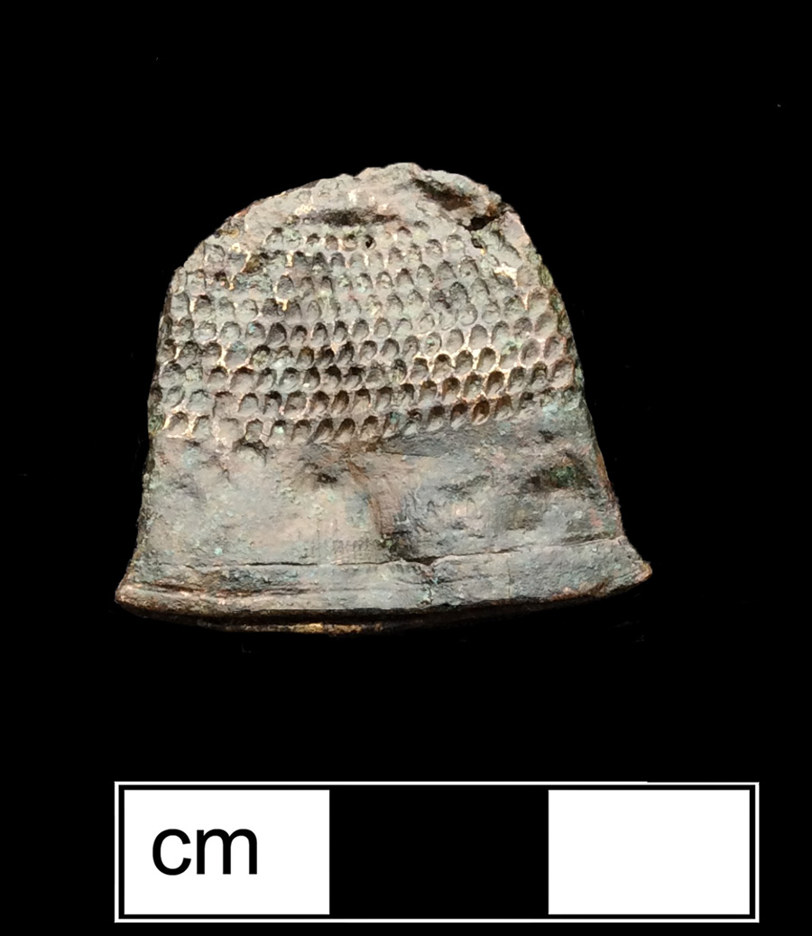 Image of copper alloy thimble, deep drawn, hexagonal knurlings.
