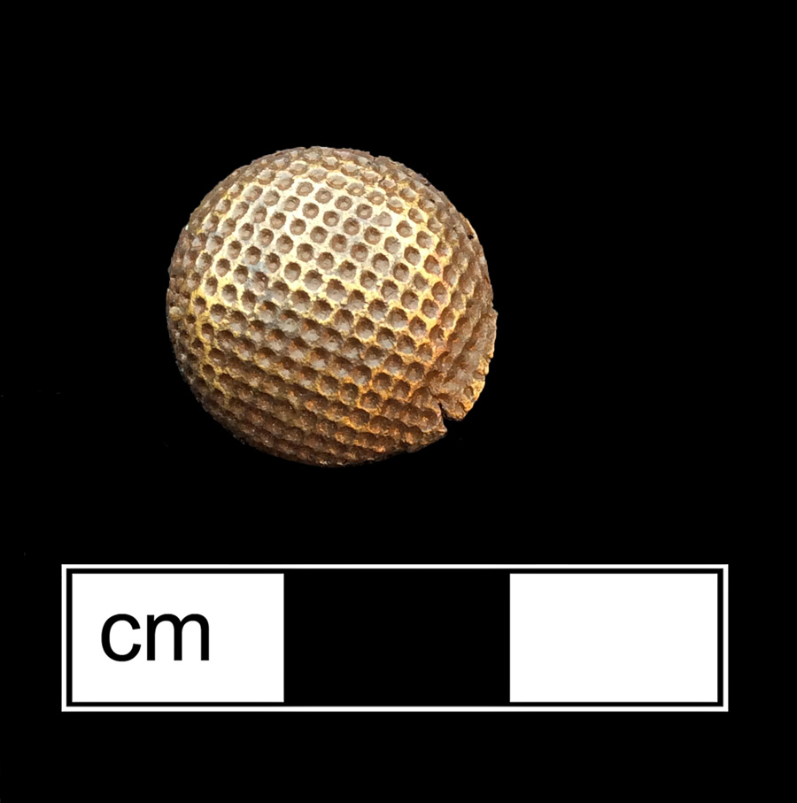 Image of copper alloy thimble, waffle crown knurlings.