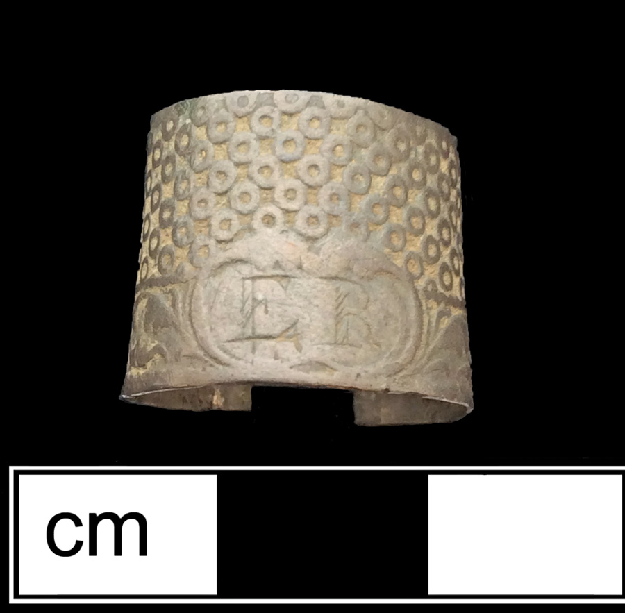 Image of silver thimble, thimble ring, dotted knurlings, 18th century.