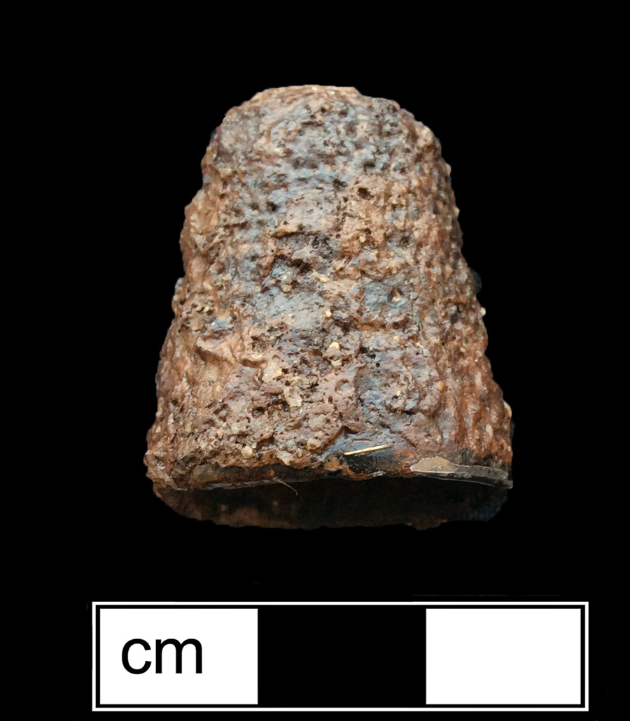 Image of copper alloy thimble, deep drawn, dotted knurlings, dotted crown knurlings, 19th century.