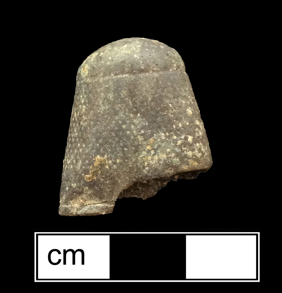 Image of copper alloy thimble, cast, dotted knurlings, 17th century.