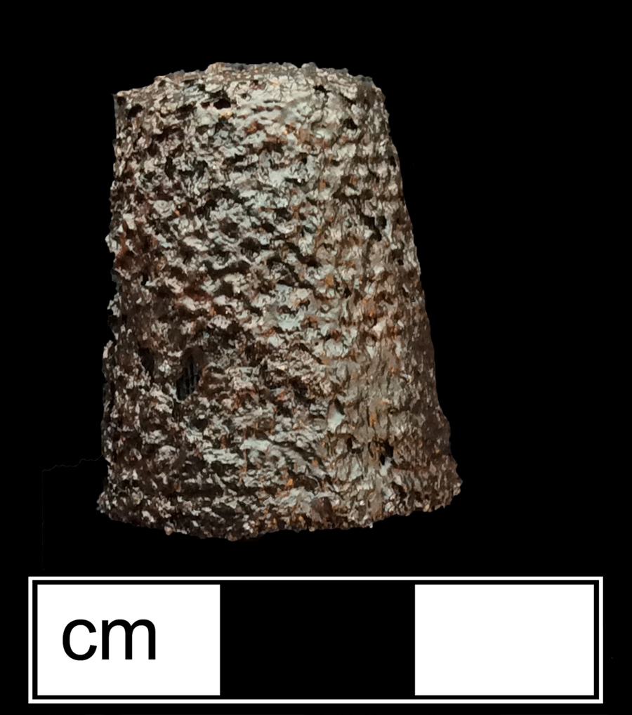 Image of iron thimble, dotted knurlings, 20th century.