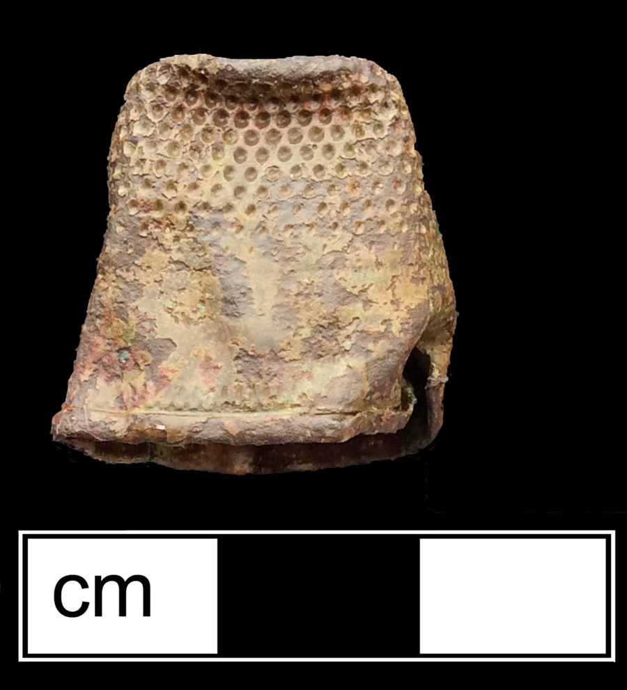 Image of copper alloy thimble, deep drawn, hexagonal knurlings, dotted crown knurlings.