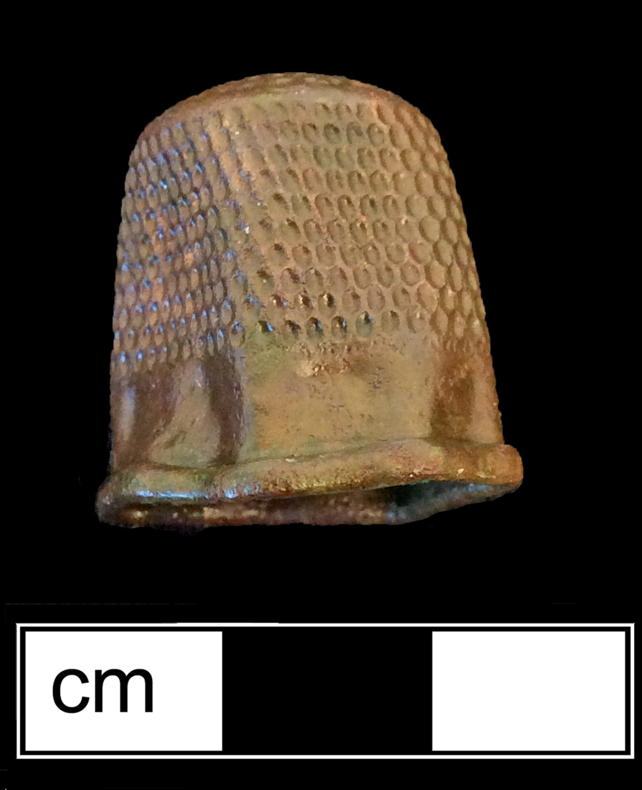Image of copper alloy thimble, deep drawn, hexagonal knurlings, dotted crown knurlings.