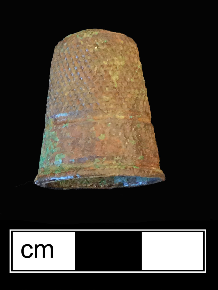 Image of copper alloy thimble, deep drawn, hexagonal knurlings, dotted crown knurlings.