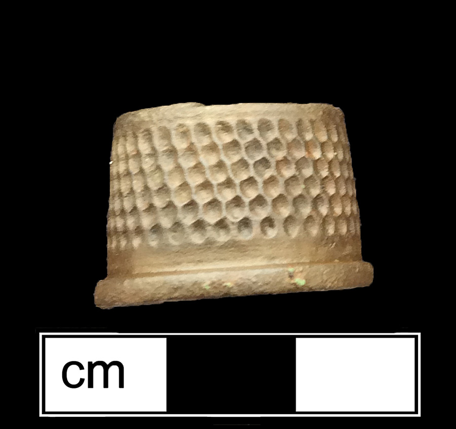 Image of copper alloy thimble, thimble ring, 19th century.