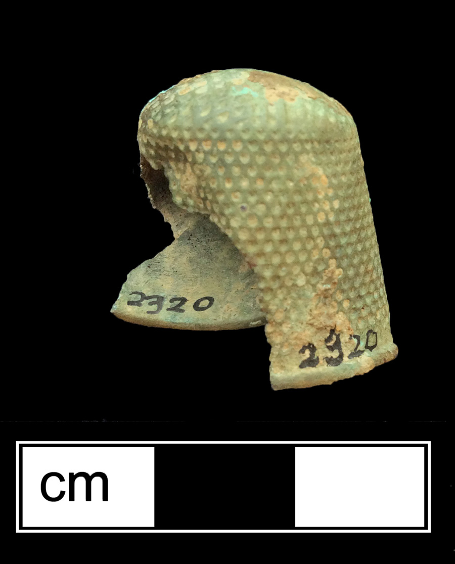 Image of copper alloy thimble, hexagonal knurlings, waffle crown knurlings.