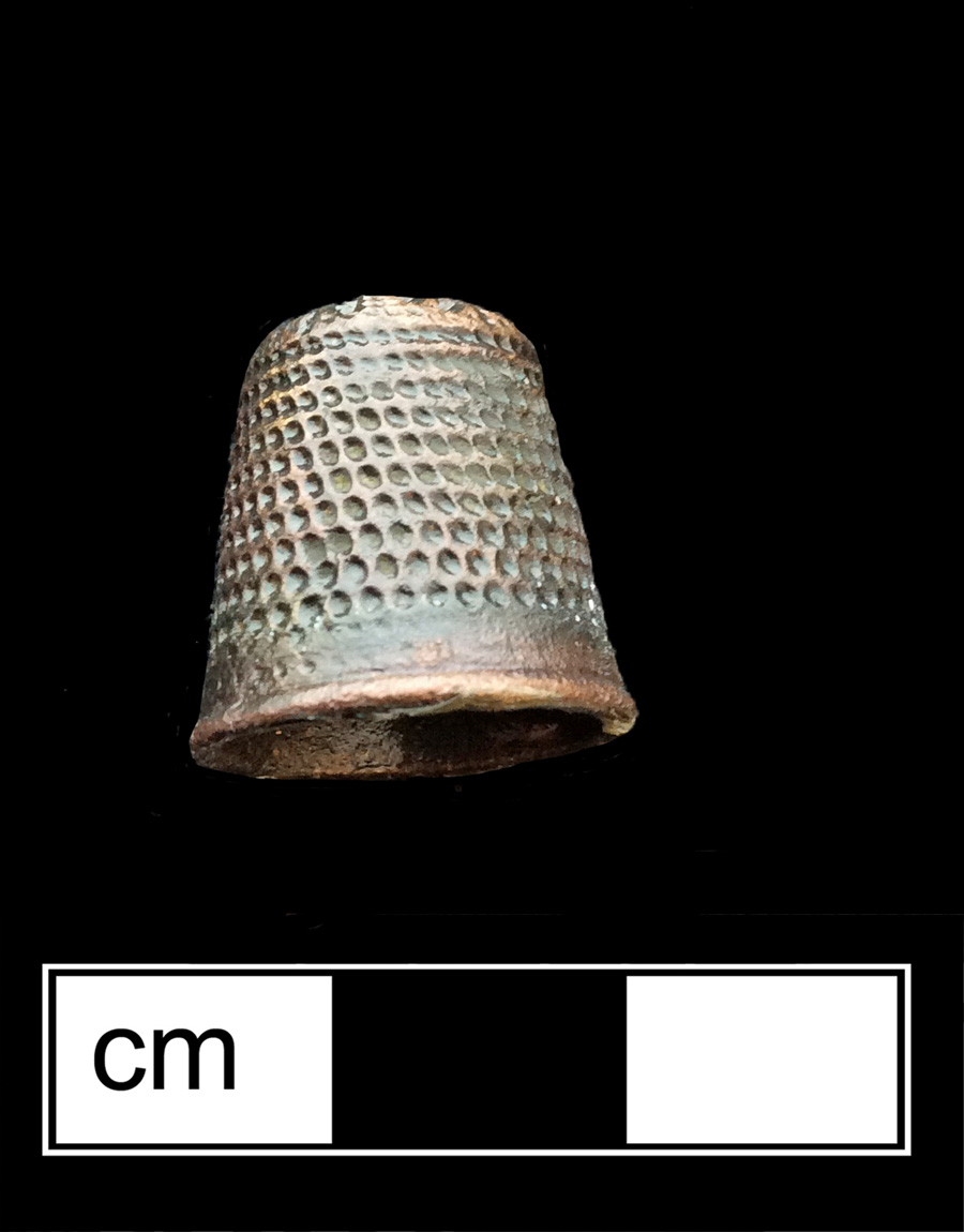 Image of copper alloy thimble, deep drawn, hexagonal knurlings, waffle crown knurlings.